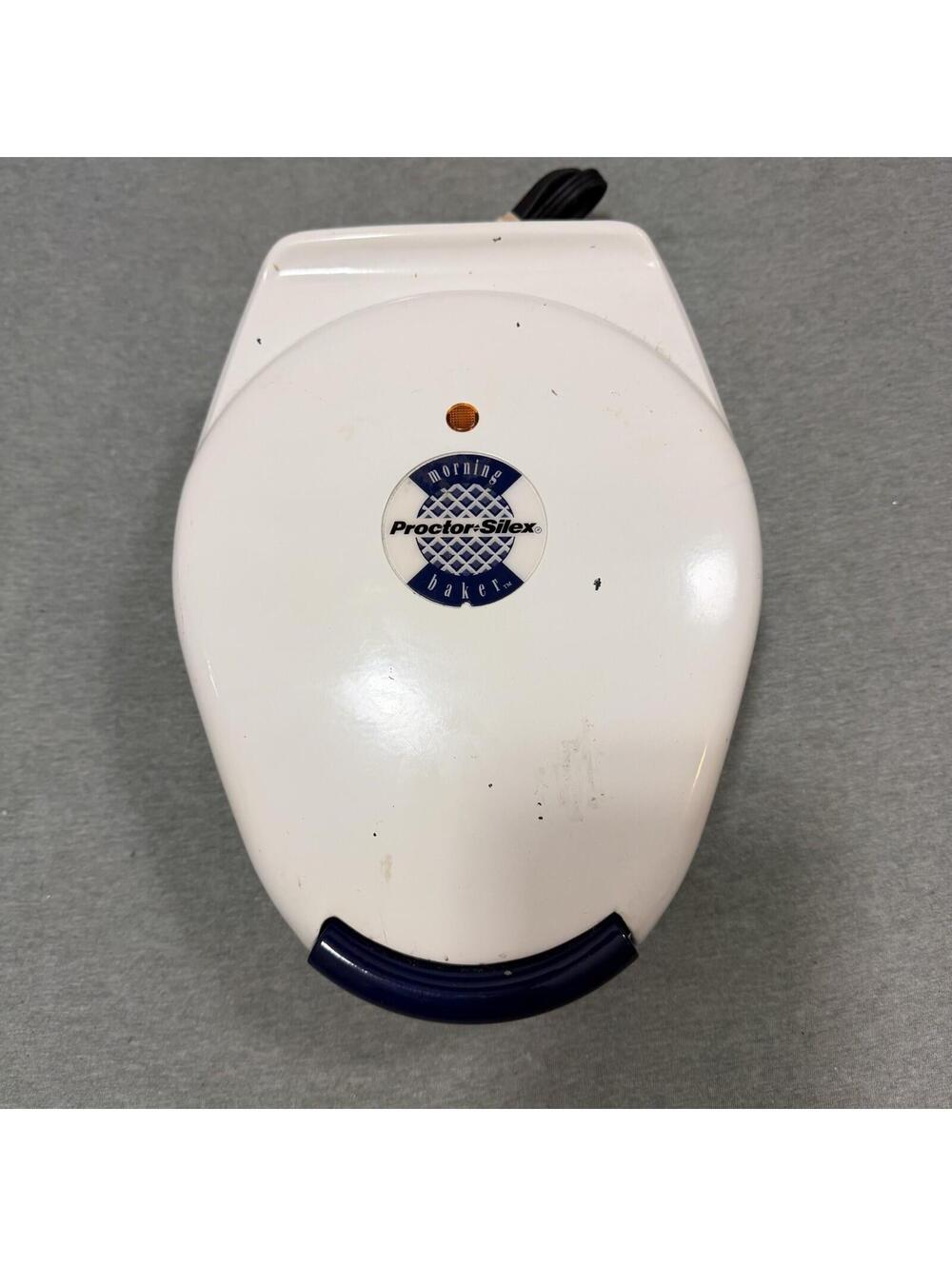 Proctor Silex Morning Baker Belgian Waffle Maker Non-Stick Blue White 26500